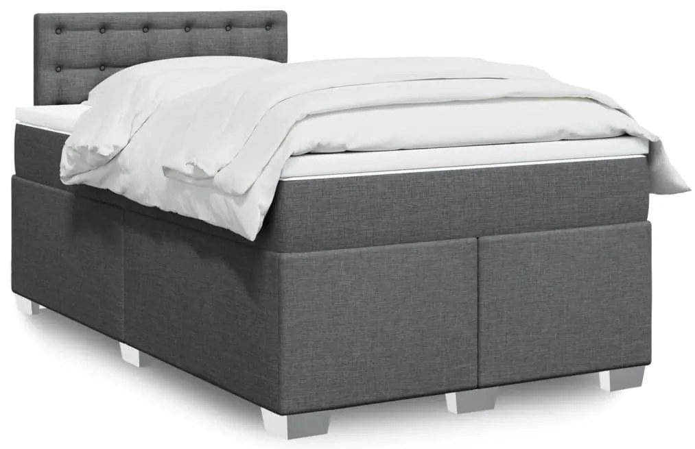 vidaXL Pat box spring cu saltea, gri închis, 120x190 cm, textil