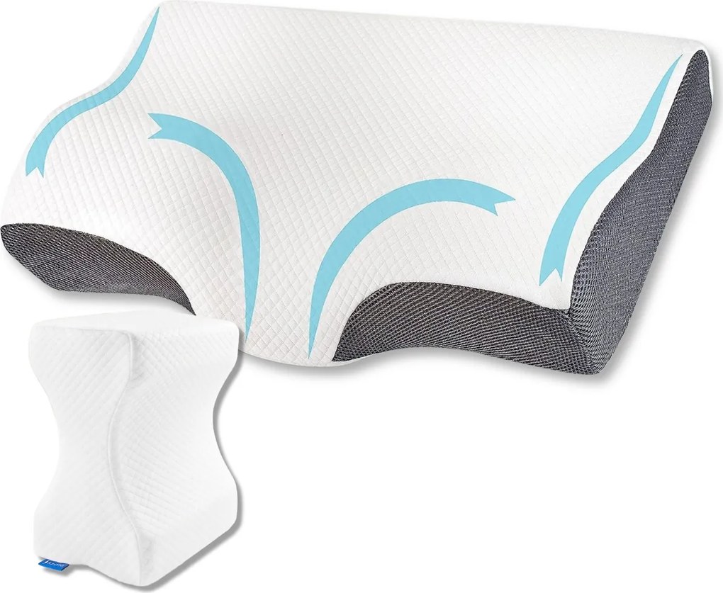 Set perne pentru dormit Suporto®️ Aura, perna ortopedica cu suport cervical si perna pentru genunchi