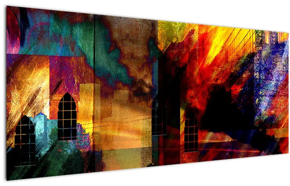 Tablou - Oraș colorat, abstracție (120x50 cm)