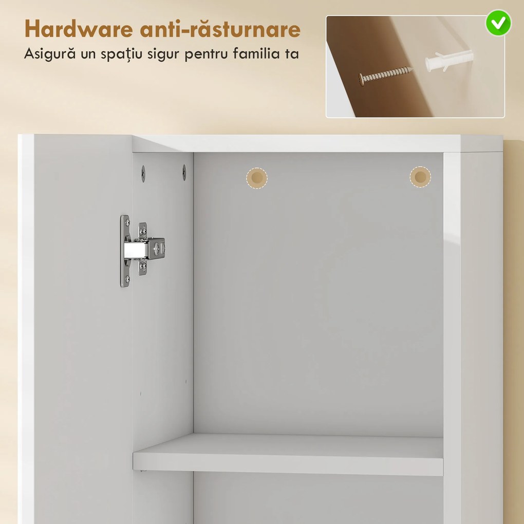 HOMCOM Mobilier de Baie cu 2 Uși, Rafturi Reglabile și Spațiu Deschis, Lemn, 30x24x140 cm, Alb | Aosom Romania