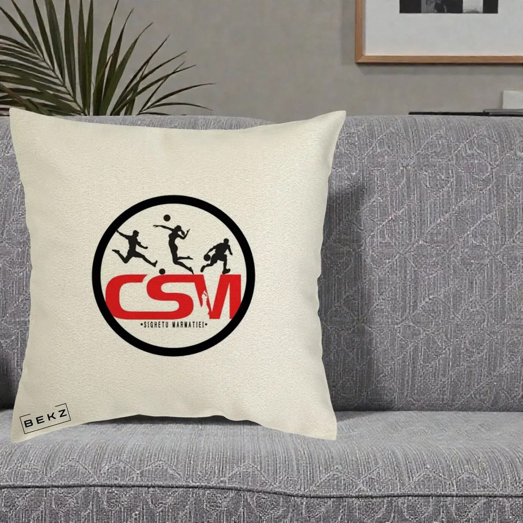 Perna Personalizata CSM Sighetu Marmatiei Sport, 40x40 cm, Ecru, Husa Detasabila, Perna Inclusa, BEKZ®