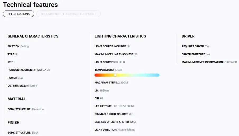 Spot LED incastrabil OPTIC Black downlight LED 18/25W 2700K 56° 2100/2775 lm