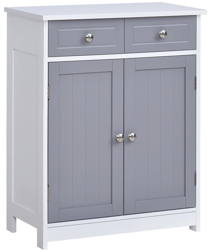 kleankin Mobilier de baie pe picior, dulap de baie 2 uși 2 sertare 60 x 30 x 75 cm gri și alb | Aosom Romania
