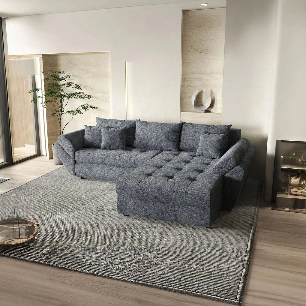 Colțar extensibil dumonde cu ladă de depozitare si sezut confortabil din spuma high-density, Loana Euphoria Graphit II 270x185 cm