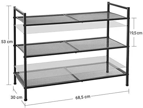 Suport pantofi cu 3 rafturi, metal, negru, Songmics