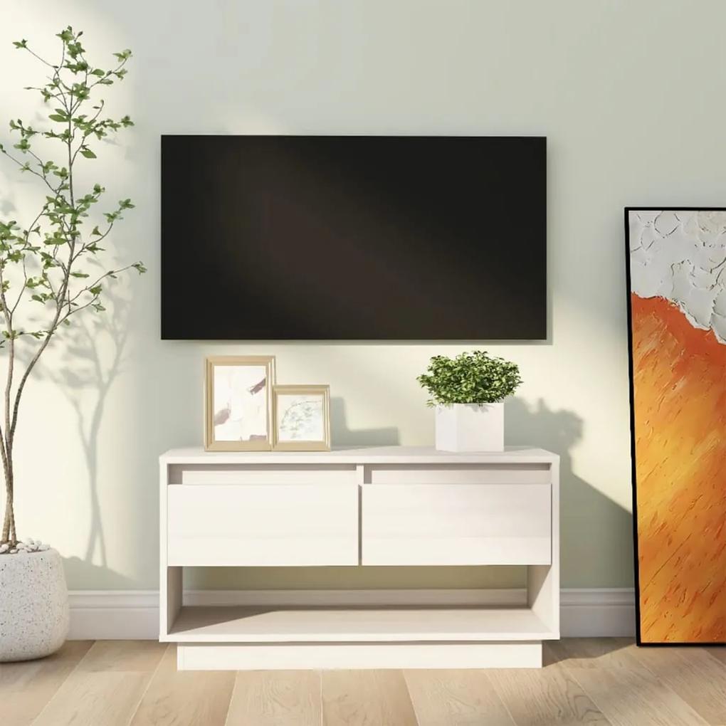 Comoda TV, alb, 74x34x40 cm, lemn masiv de pin