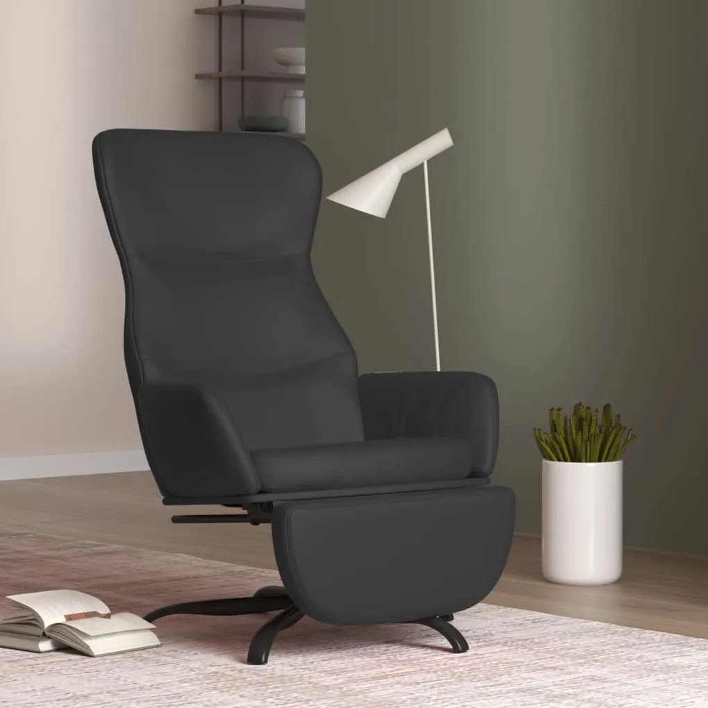 3097451 vidaXL Scaun de relaxare cu taburet, negru, piele ecologică