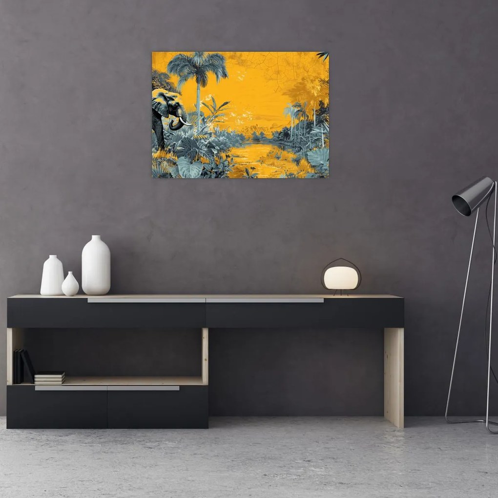 Tablou pe sticlă - Elefant în natură (70x50 cm)
