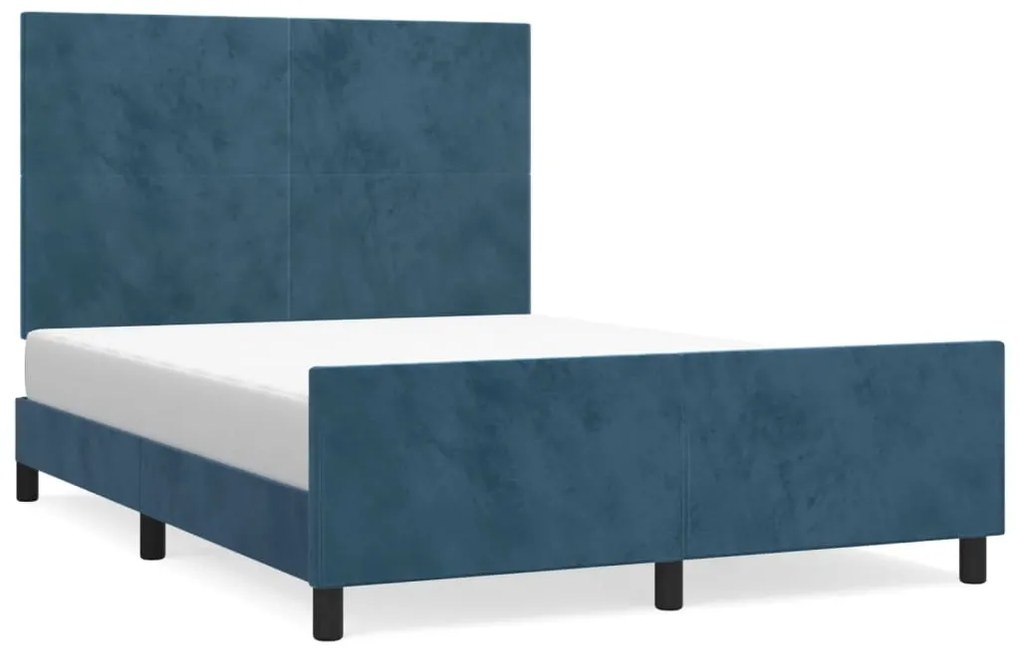 Cadru de pat cu tablie, albastru inchis, 140x190 cm, catifea Albastru inchis, 140 x 190 cm, Design simplu