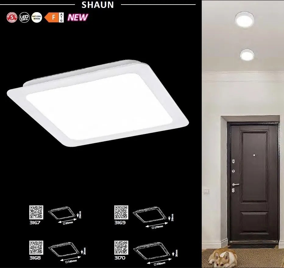 Spot LED incastrabil design modern Shaun alb 14,5x14,5cm