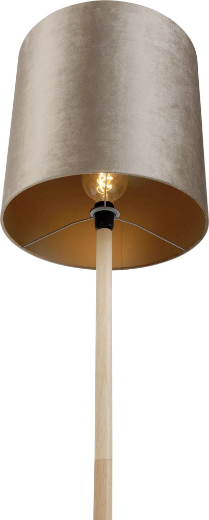Vloerlamp hout met velours kap taupe 40cm - Mels