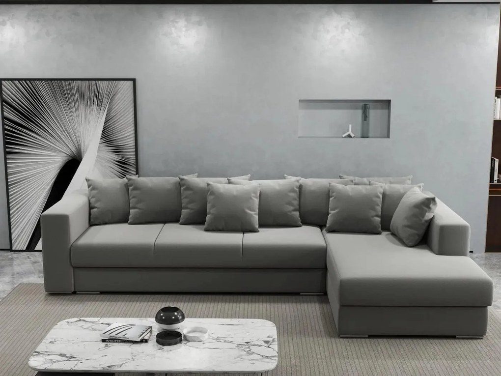 Colțar extensibil dumonde cu ladă de depozitare si sezut confortabil din spuma high-density, Gloria Royal Grey II 320x183 cm