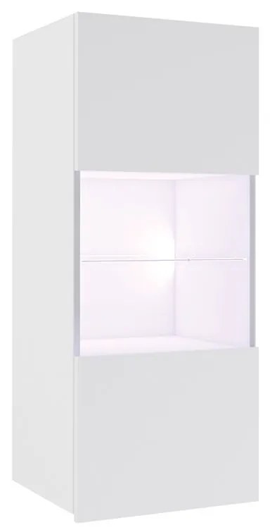 Vitrină de perete Brolani BR11 (alb + alb lucios) (cu iluminat LED albastru). Promo -16%. 1106336