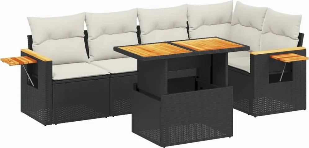 vidaXL Set mobilier de grădină cu perne, 6 piese, negru, poliratan