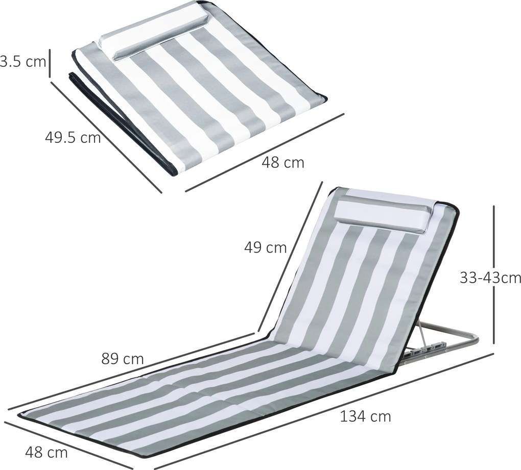 Outsunny Șezlong pliabil pentru soare, șezlong de grădină cu pernă, fotoliu reclinabil cu spătar reglabil în 5 poziții, geantă de transport, Gri deschis | Aosom Romania