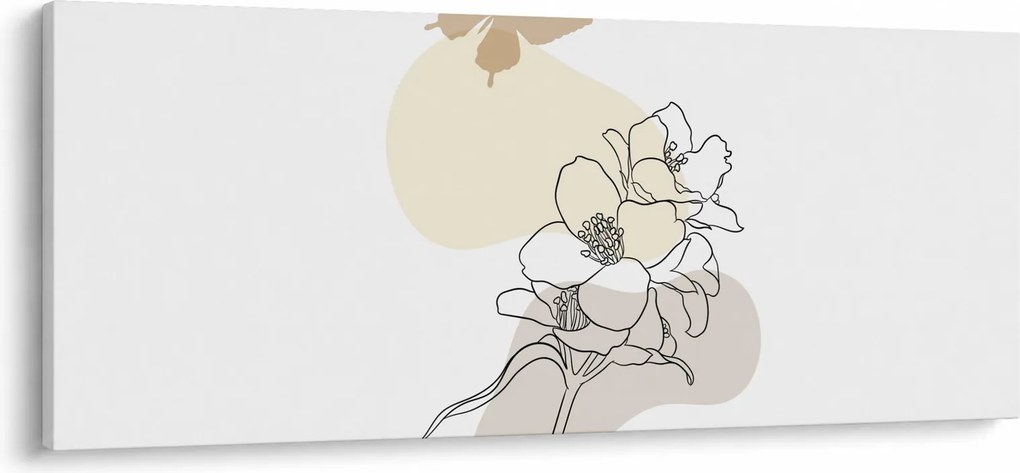 Tablou - Flori bej cu fluture N⁰3 (120x50 cm)
