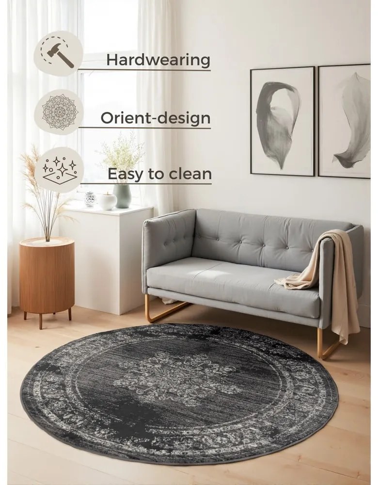 Covor gri rotund ø 120 cm Gloria Lydia – Hanse Home