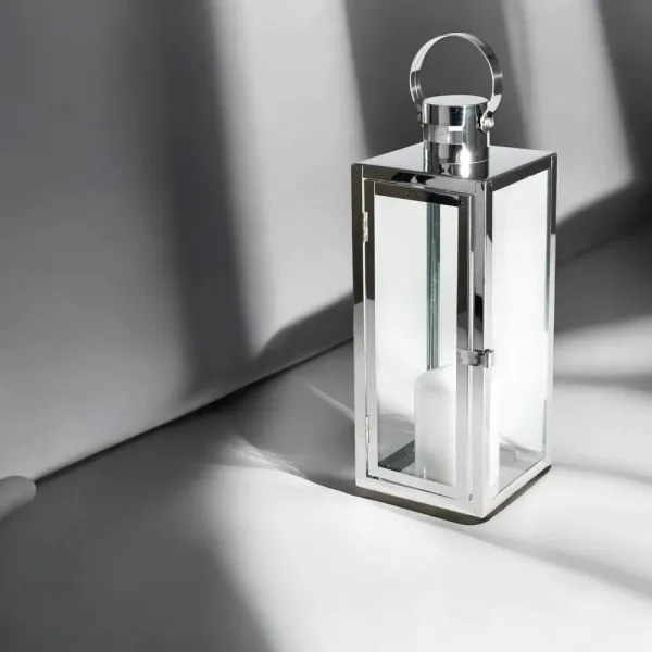 Felinar decorativ 38 cm, crom lucios