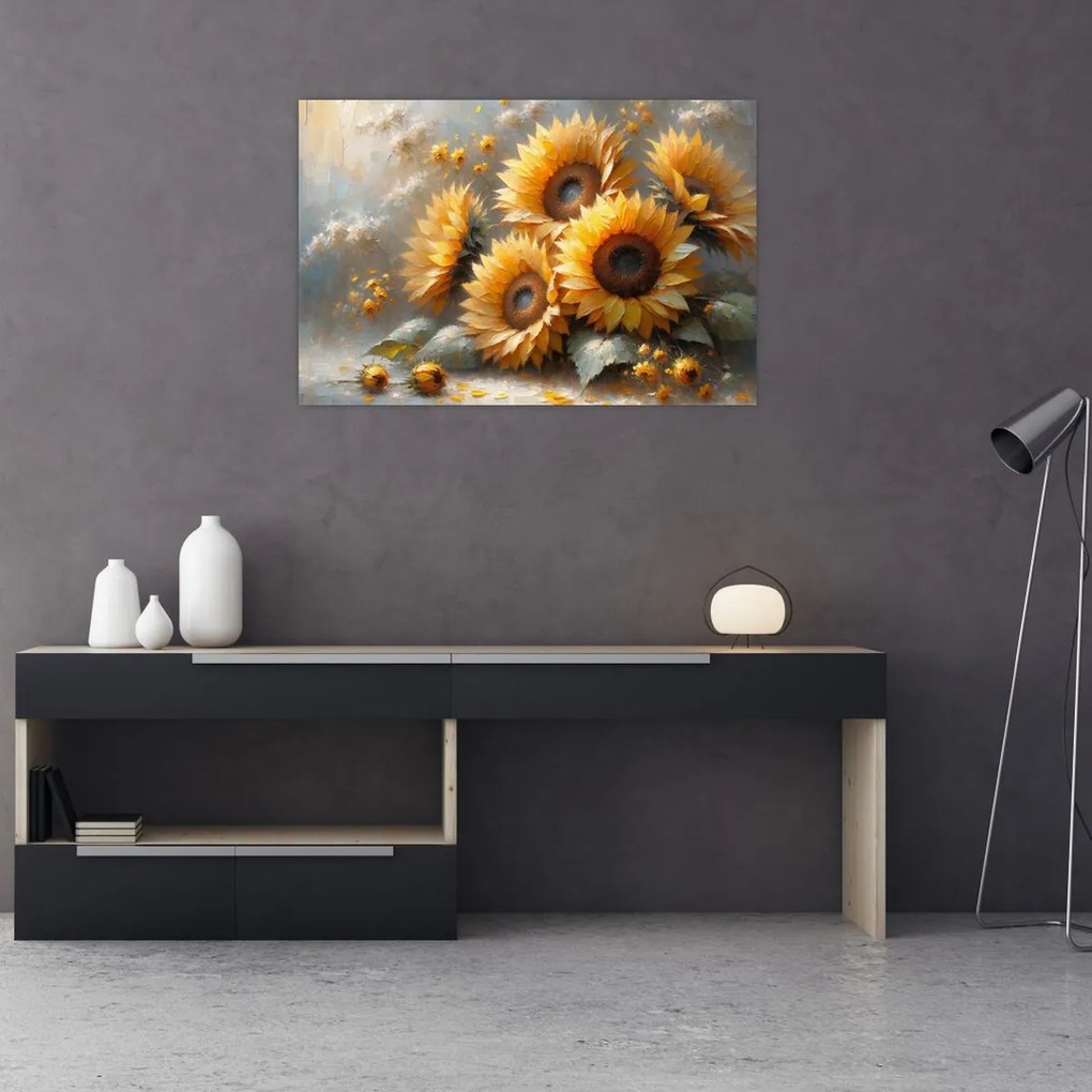 Tablou - Pictură cu floarea-soarelui (90x60 cm)