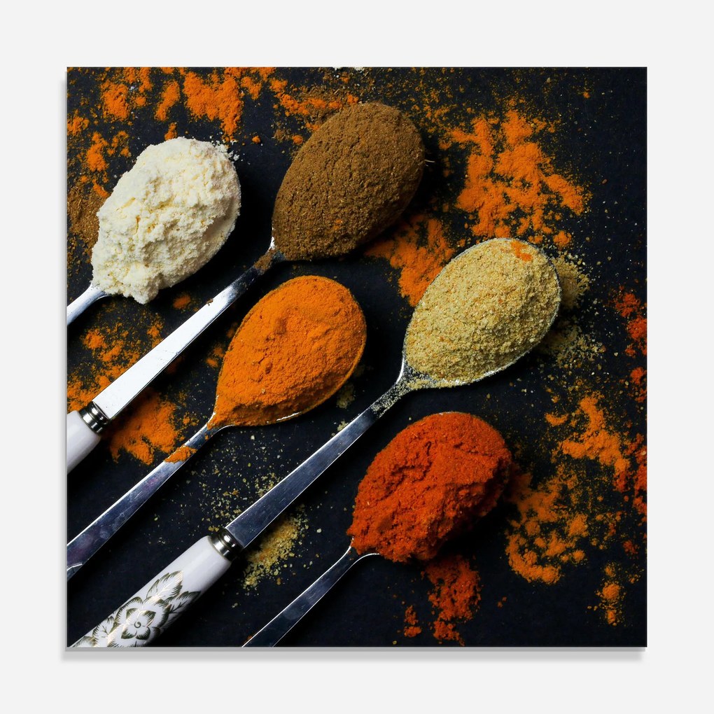Panou Sticla Bucatarie, 100x100cm, Protectie aragaz, Antistropi, Termorezistent, Alimente, Condimente, Spoons With Spices