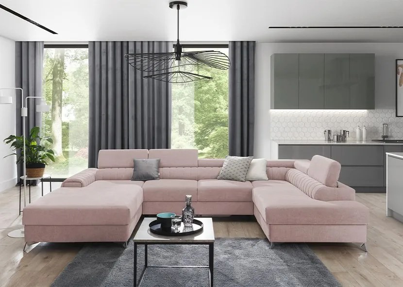 Colțar lemn masiv Formă U Extensibil Levi 347x202cm - Gojo 101, Dreapta