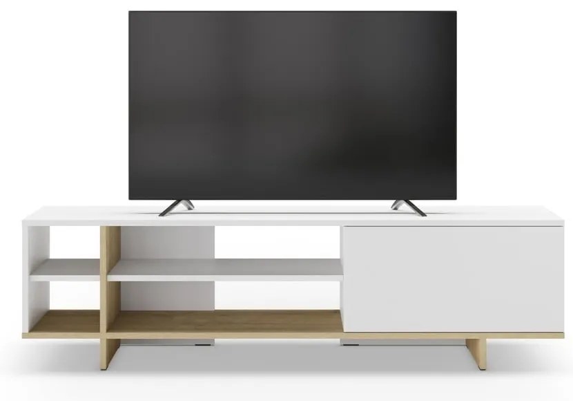 Masă TV albă cu aspect de lemn de stejar 160x44 cm Cequoia – Marckeric