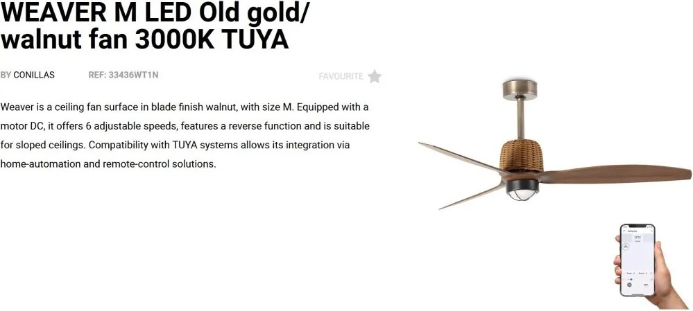 Lustra LED cu Ventilator smart sistem TUYA si telecomanda WEAVER M Old gold/walnut