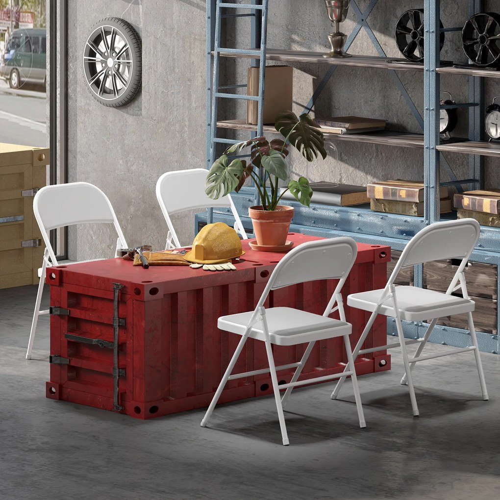 HOMCOM Set de 4 scaune pliabile scaune de sufragerie portabile cadru din oțel 45 x 46 x 78 cm alb | Aosom Romania