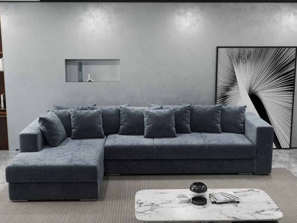 Colțar extensibil dumonde cu ladă de depozitare si sezut confortabil din spuma high-density, Gloria Euphoria Grafit 320x183 cm