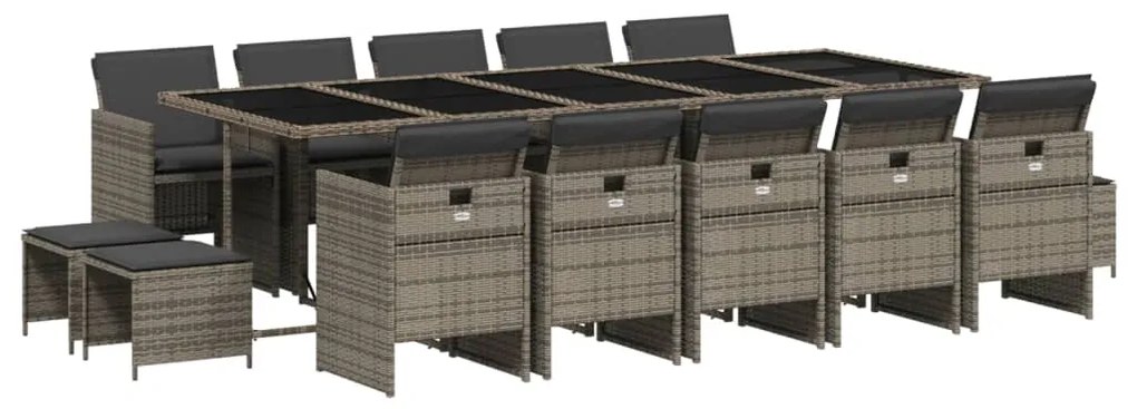 3210632 vidaXL Set mobilier de grădină cu perne, 15 piese, gri, poliratan