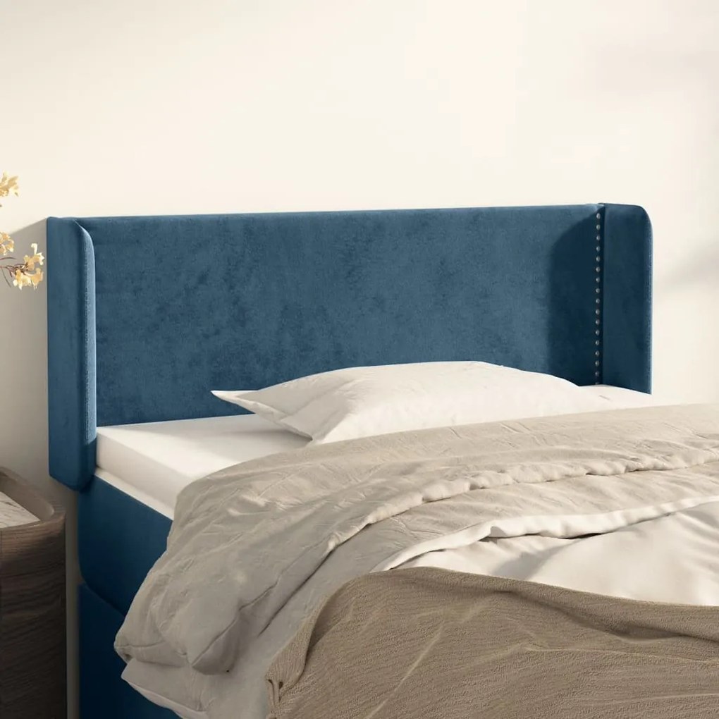 3118668 vidaXL Tăblie pat cu aripioare albastru închis 93x16x78/88 cm catifea