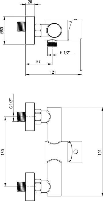 Lupo Baterie pentru duș, montare pe perete Finisaj: Oțel periat BLU_F40M