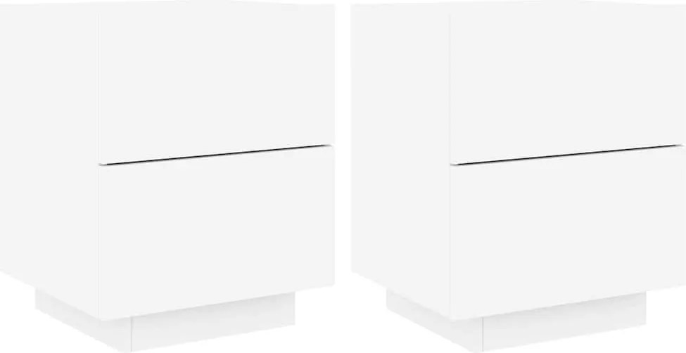 vidaXL Noptiere cu lumini LED, 2 buc., alb, lemn prelucrat