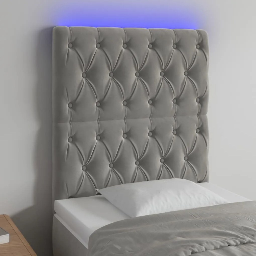 vidaXL Tăblie de pat cu LED, gri deschis, 80x7x118/128 cm, catifea