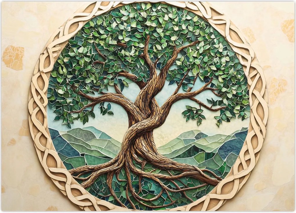 Tablou pe sticlă – Arborele vieții împletit (70x50 cm)