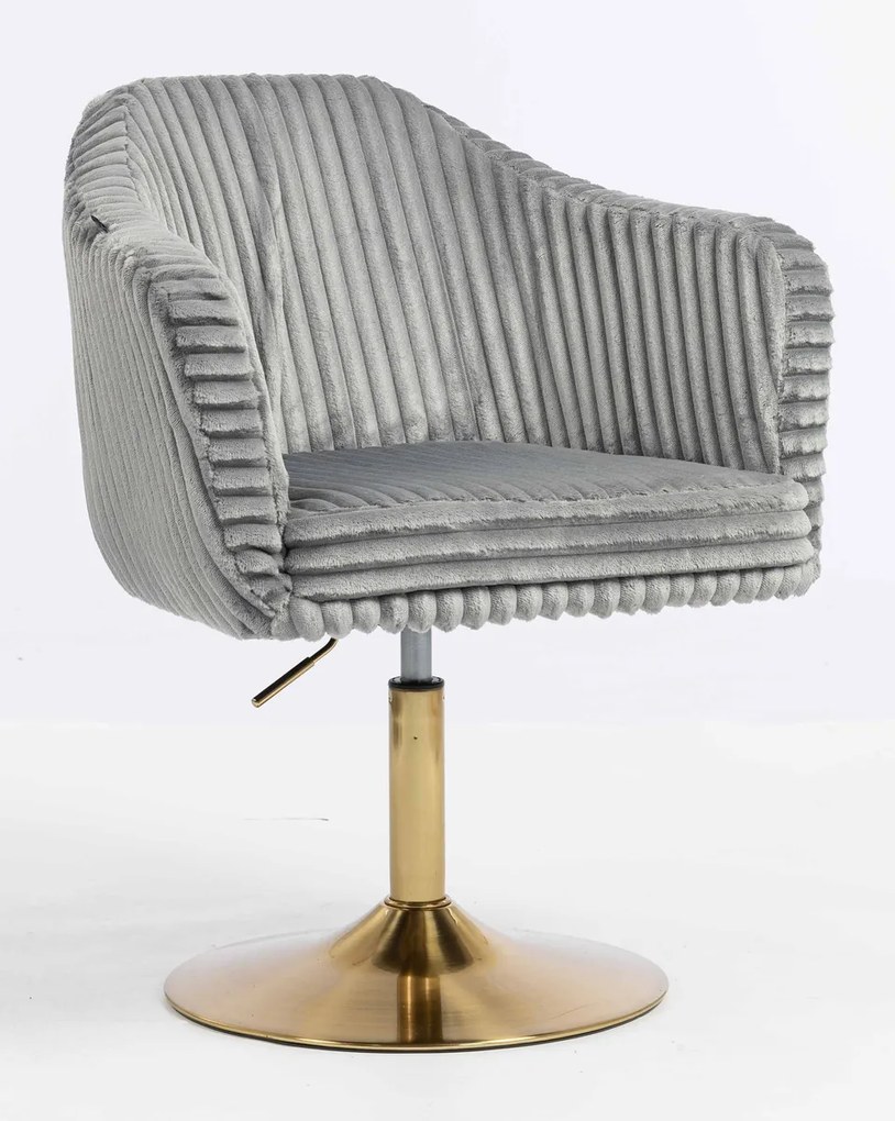 HR832N Scaun Gri Teddy Cord cu Bază Aurie