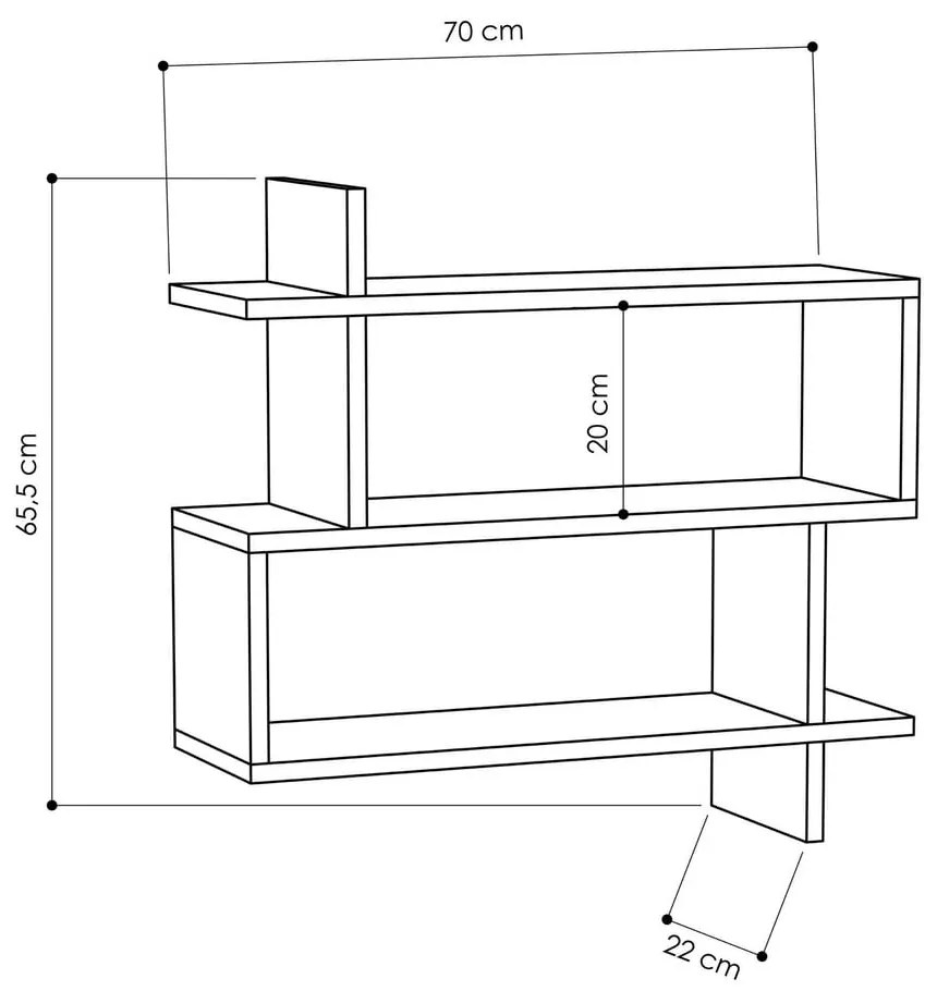 Raft în culoare naturală etajat cu aspect de lemn de stejar 70 cm Paralel – Kalune Design