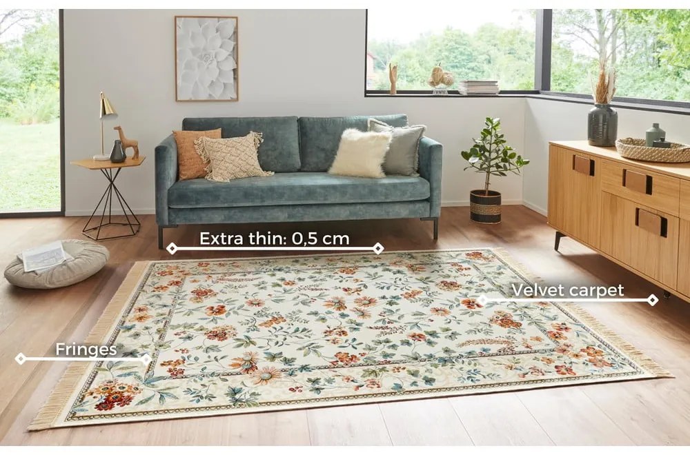 Covor crem din viscoză 195x300 cm Oriental Flowers – Nouristan