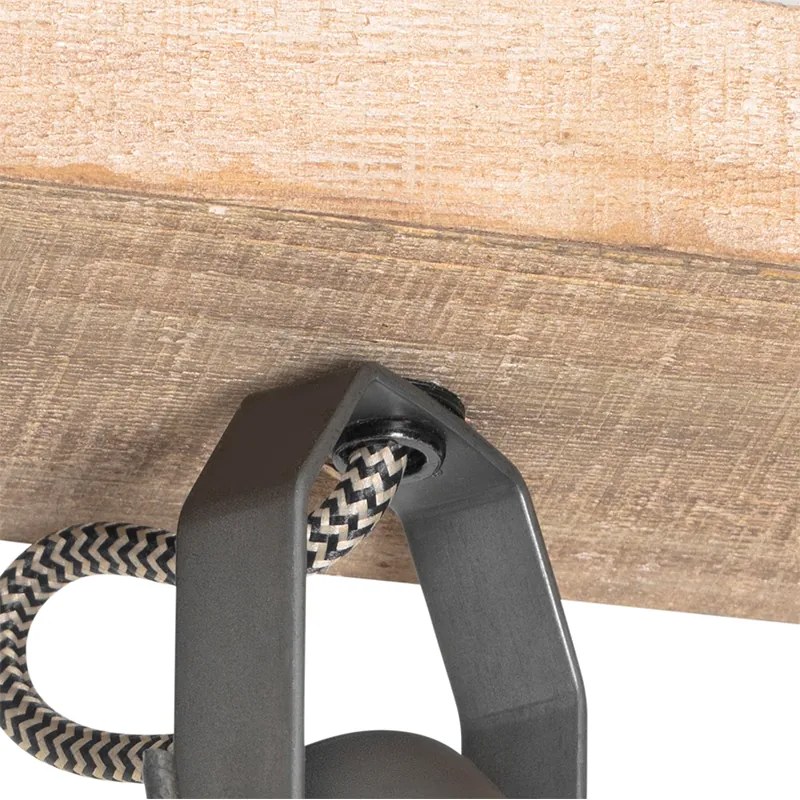 Spotlight rustic negru cu lemn 4 lumini reglabile - Jelle