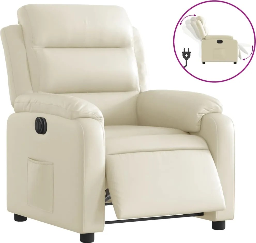 vidaXL Fotoliu rabatabil electric, crem, piele ecologică