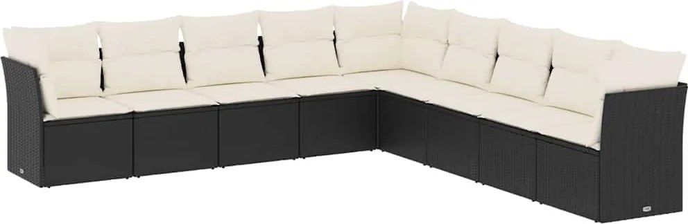 vidaXL Set mobilier de grădină cu perne, 9 piese, negru, poliratan