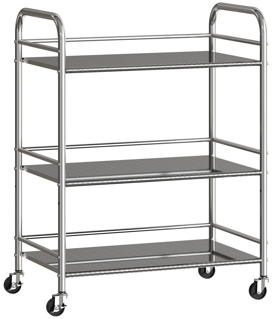 HOMCOM Cărucior de bucătărie cu 3 rafturi pe roți, cu mânere, argintiu | Aosom Romania