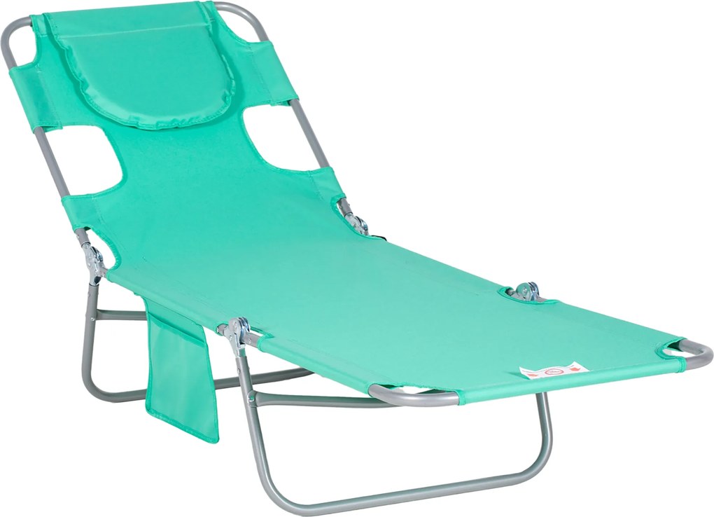 Outsunny Șezlong de grădină, fotoliu cu orificiu pentru față căptușit, saltea de masaj pentru exterior, buzunar lateral, material textil, metal, Grün | Aosom Romania