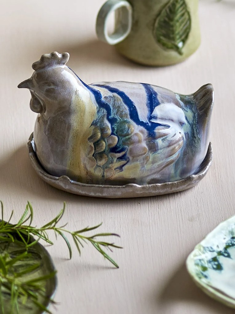 Untieră ceramică în formă de găină, din ceramică glazurată manual, 19×13×13 cm, „Heni"