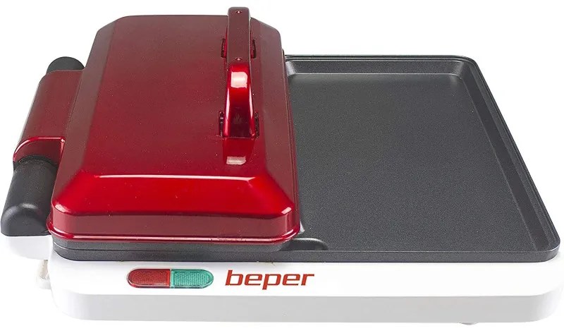 Gratar electric multifunctional Beper P101CUD500 4в1, 1000 W, 4 zone de gatit, Acoperire antiaderenta, Rosu