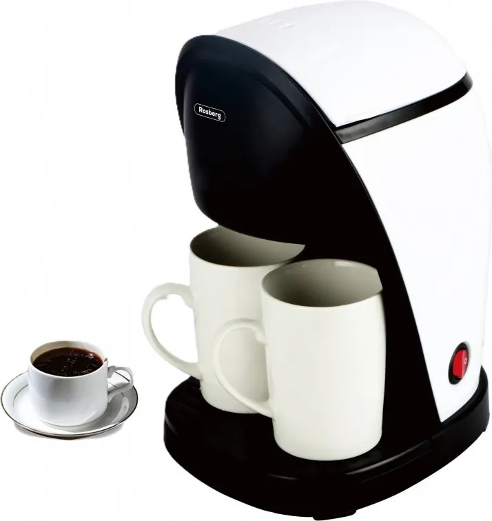 La mâna a doua: Cafetiera Rosberg R51170E, 450W, 250ml, 2 cani,Cafea macinata, Filtru permanent, Alb