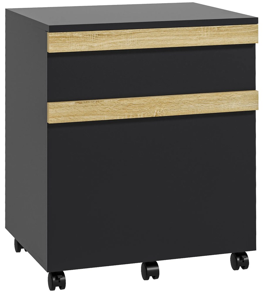 Vinsetto Caisson de birou cu roți și 2 sertare glisante trieur pentru dosare 48 x 40 x 59,5 cm negru | Aosom Romania