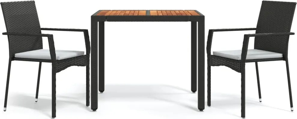 vidaXL Set mobilier de grădină cu perne, 3 piese, negru, poliratan
