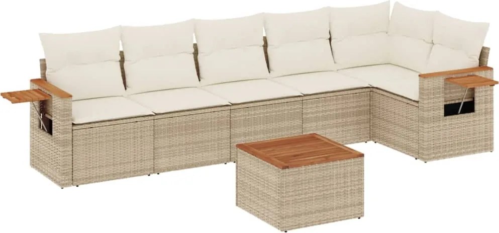 vidaXL Set canapele de grădină, 7 piese, cu perne, bej, poliratan