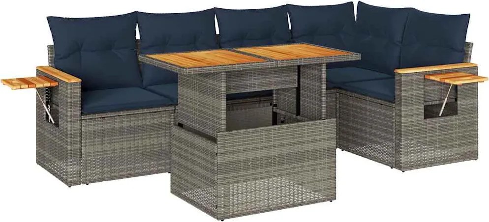 vidaXL Set mobilier grădină cu perne 6 piese gri poliratan/lemn acacia